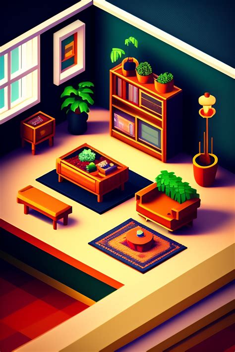 Lexica Detailed Isometric Living Room 8 Bits