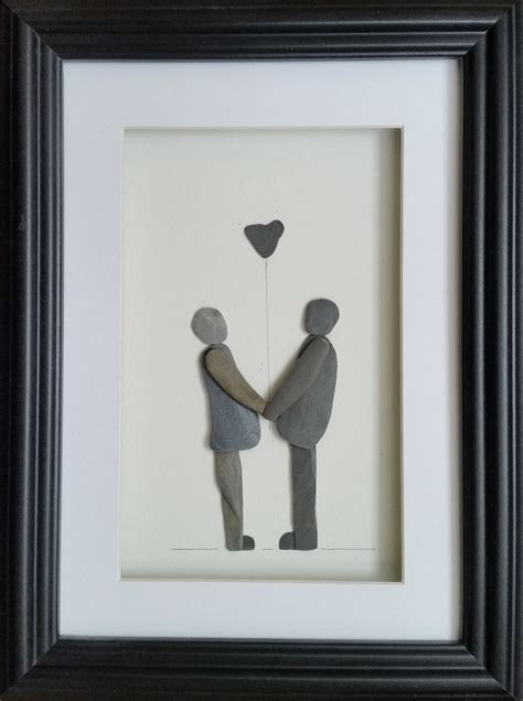 Pebble art couple with pebble heart (35cmx26cm) | Pebble art, Art, Couple art