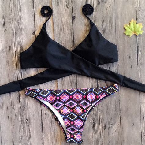 Vertvie Solid Sexy Cross Bikini 2019 Swimsuit Beach Push Up Women