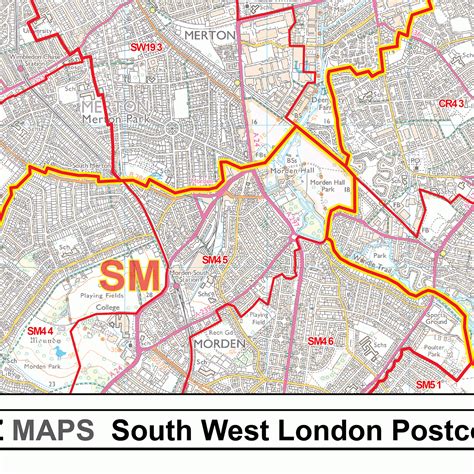 South West London Sw Postcode Wall Map Xyz Maps