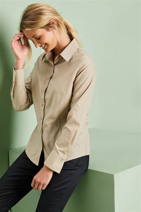 Womens Essentials Long Sleeve Shirt Beige