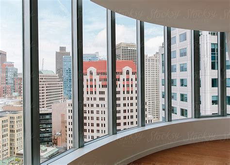 View Out Window Of Financial District In Boston Downtown Skyline By