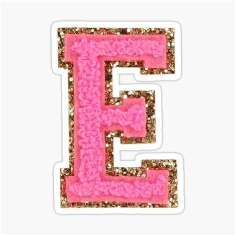 The Letter E In Pink And Gold Glitter Sticker