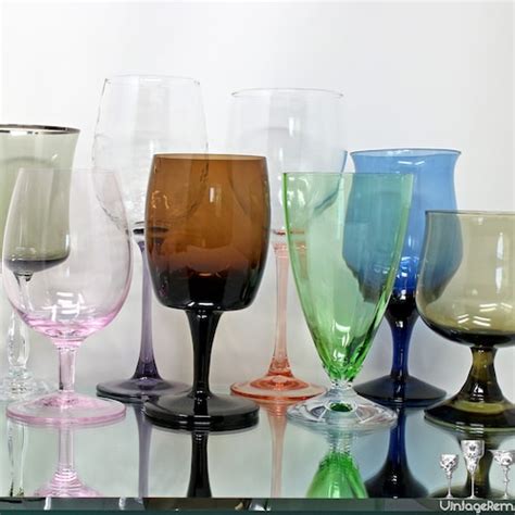 Mismatched Vintage Colorful Water And Wine Goblets Rainbow Etsy