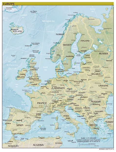 Large Detailed Political Map Of Europe With Relief Capitals And Major