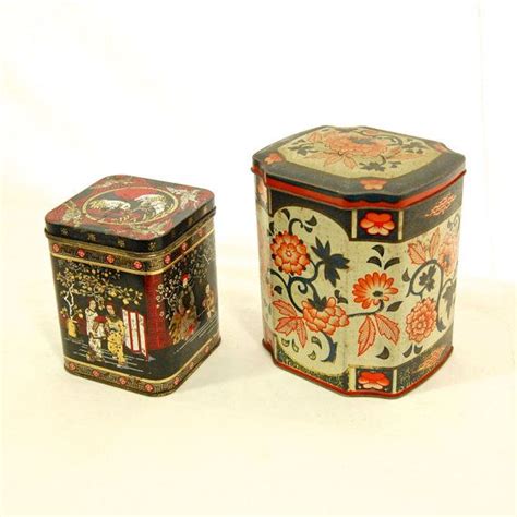 British Vintage Oriental Tea Caddy Tins Containers Imari Floral