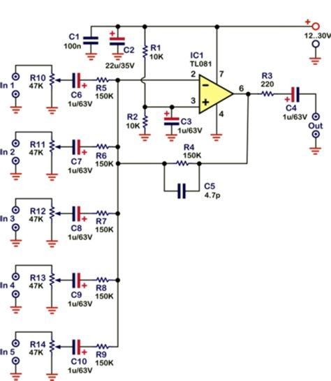 With an audio mixer, you can combine the background music with the singing to have an output as if both audio signals were together, in other words, mixed, which is the function of a mixer. Simple audio mixer