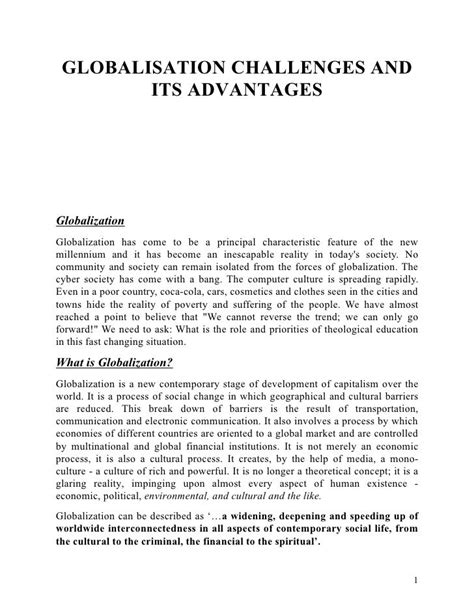 Globalisation Its Challenges And Advantages Essay Writing Skills