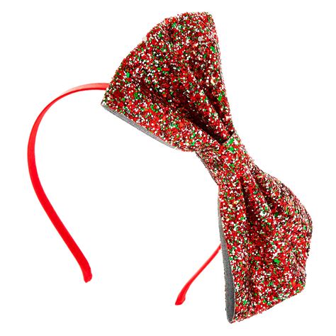 Glitter Bow Headband Red Claires Us