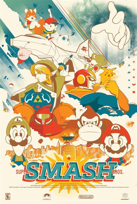 Retro Super Smash Bros Poster Wall Art Nintendo Classic Etsy