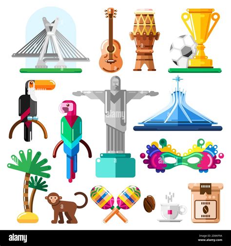 Travel To Brazil Vector Icons And Design Elements Brazilian National