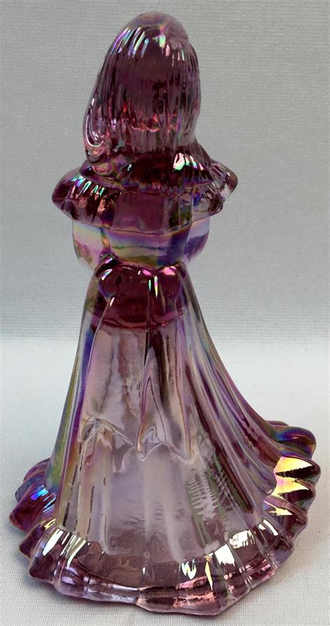 Lot Fenton Pink Iridescent Carnival Glass Girl With Floral Bouquet