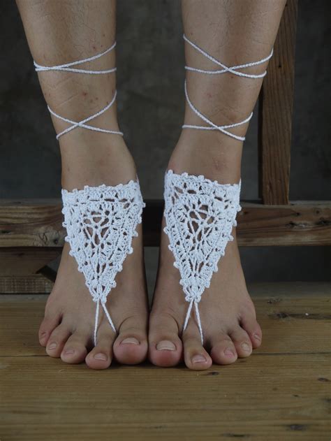 White Crochet Barefoot Sandals Nude Shoes Foot Jewelry Bridesmaid Accessory Lace Sandals Beach