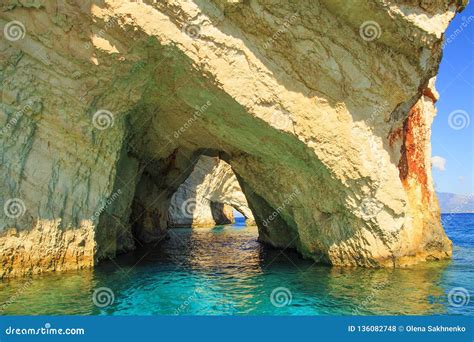 Famous Blue Caves View On Zakynthos Island Greece Stock Photo Image