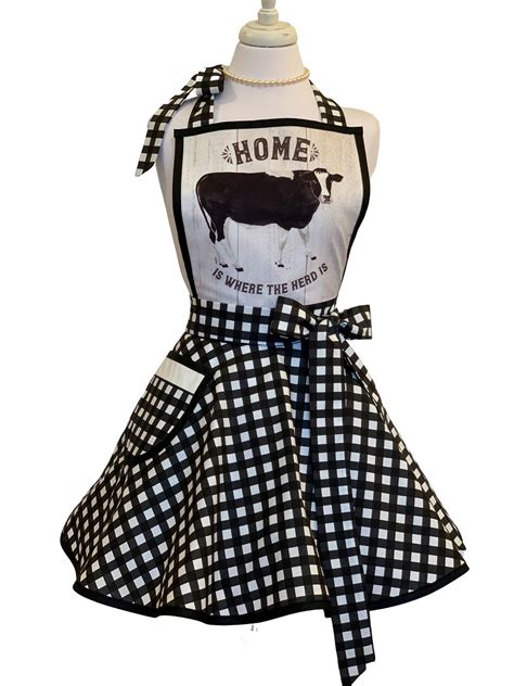 Womens Retro Buffalo Check Farmhouse Kitchen Apron Etsy Wrap Dress Pattern Pinup Apron Women