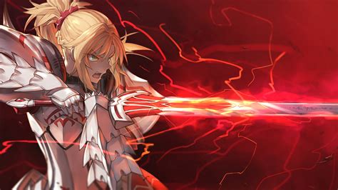 Male Anime Character With Sword Armor Sword Blonde Mordred Fate