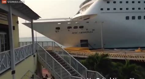 Moment That Msc Cruise Ship Crashes Into Port Destroying Part Of Pier