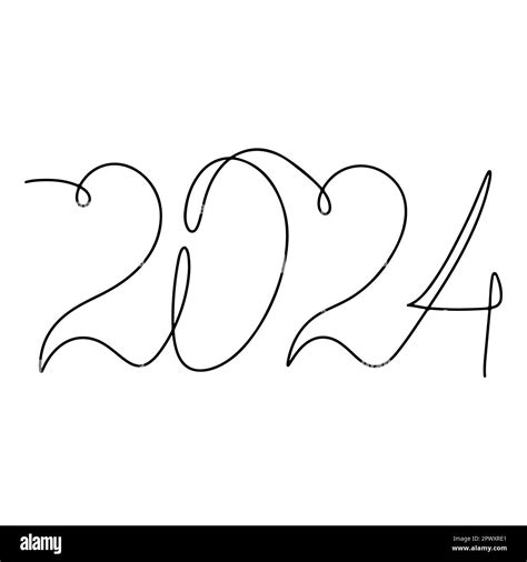 2024 Year In Single Line Style One Continuous Line Drawing Vector