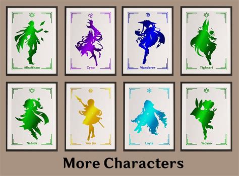 Genshin Impact All Character Silhouettes Foil Art Print Etsy France