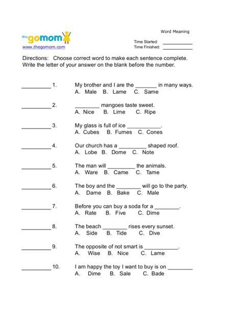 Word Meaning Worksheets