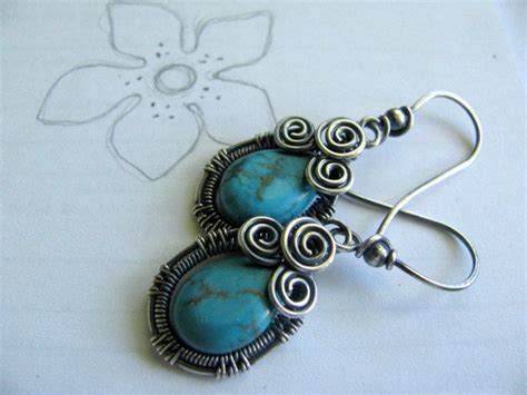 Turquoise Earrings Sterling Silver Wire Wrapped Etsy