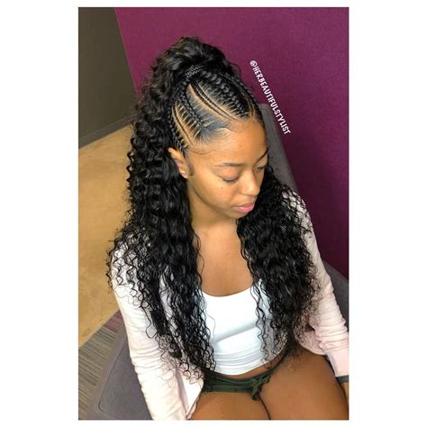 One of my loyals ️ Half up Half down (Sew-in) August is open … | Braided half up half down hair 