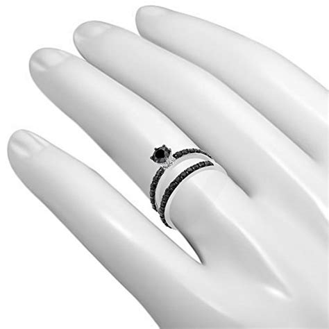 1ct Bridal Set 10k White Gold Black Diamonds Engagement Ring And