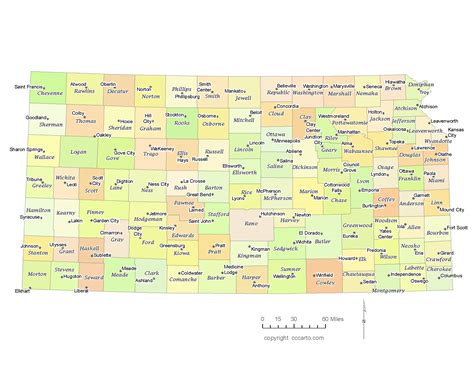 State Of Kansas County Map With The County Seats Cccarto