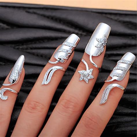 Fashion Creative Nail Ring Sets 925 Sterling Silver Finger Rings For Women Party Jewelry Anel