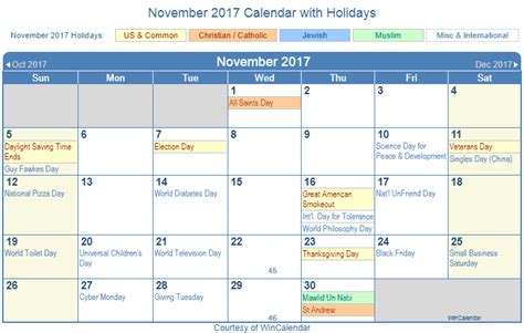 Print Friendly November 2017 Us Calendar For Printing