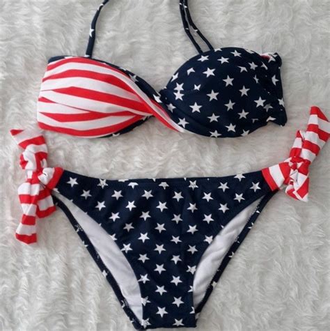 Flag Bikini Red Bikini Bandeau Bikini Bikini Set Mini Bikini American Flag Swimsuit Summer