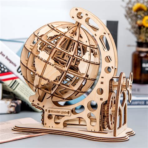 Rokr 3d Puzzle Rotatable 3d Globe Laser Cutting Wooden Building Toy Kit