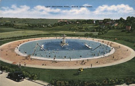 Leif Erickson Pool Sioux City Ia Postcard