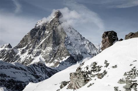 View Of Matterhorn Peak Against Blue Sky Swiss Alps Stock Image Image