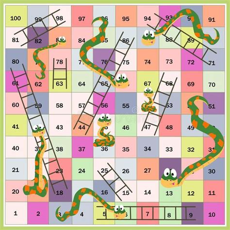 Snakes And Ladders Boardgame For Children Cartoon Style Vector