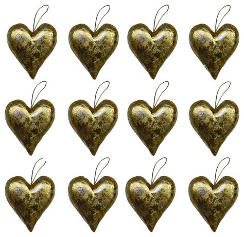 Luxe Metallic Gold Heart Ornament Set 12 Love Romantic 5 In Metallic