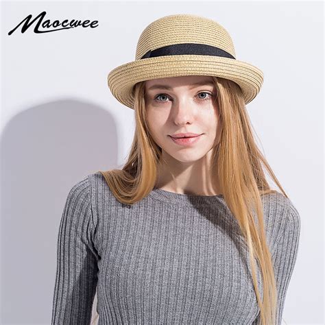 Womens Summer Hat Cute Girl Straw Hat Bow Tie Spring Bucket Hat For