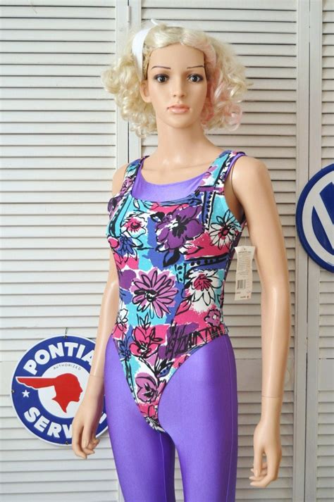 Vintage Womens Totally 80s Workout Leotard Bodysuitfloral