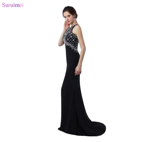 Black Prom Dresses Shining Crystal Beaded Long Mermaid Prom Dress