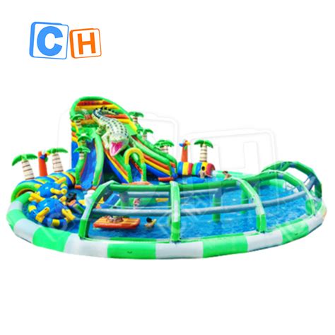 CH Hot Sales Inflatable Water Park Inflatable Crocodile Coconut Palm Mobile Pool Park Mobile