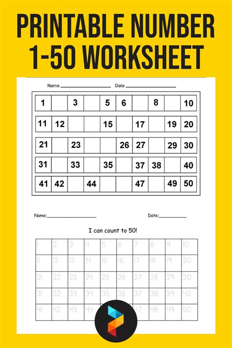 12 Best Printable Number 1 50 Worksheet