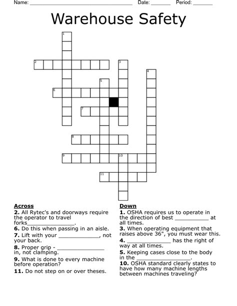 Warehouse Safety Crossword Wordmint