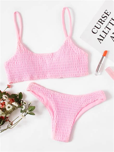Shein Ruched Cami Bikini Set Best Pink Swimsuits 2018 Popsugar