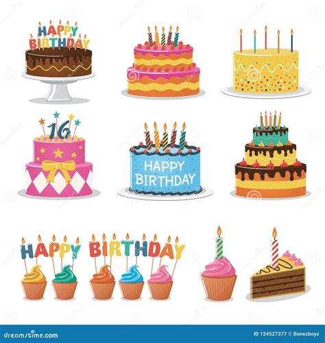 Set Of Birthday Cakes Birthday Party Elements Stock Vector
