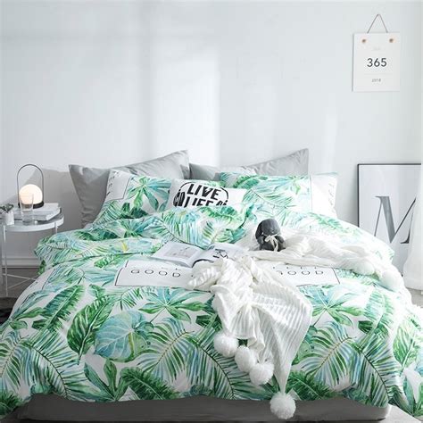 A major consideration is your sheet set. Modern Chic Green and White Tropical Leaf Print Country ...