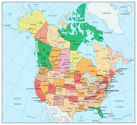 EUA E Mapa Político Detalhado Com Estados Provinc De Canadá Grande Ilustração do Vetor