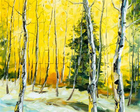 Autumn Birch Forest Oil Painting Textured Palette Knife Original Modern