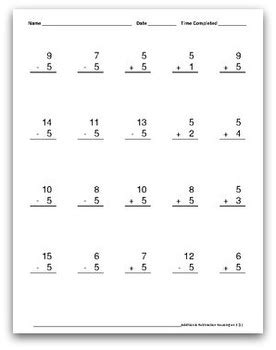 Free addition subtraction worksheets for preschool, kindergarden, 1st grade, 2nd grade, 3rd grade, 4th grade and 5th grade. Math Worksheets: Addition & Subtraction, Mixed: 5 (20 per ...