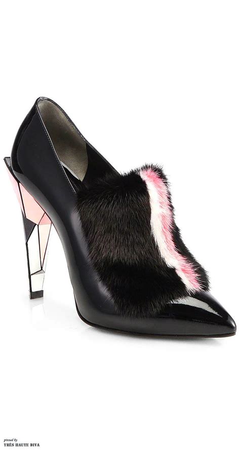 Fendi Fur Trimmed Patent Leather Ankle Boots Fur Shoes Crazy Shoes