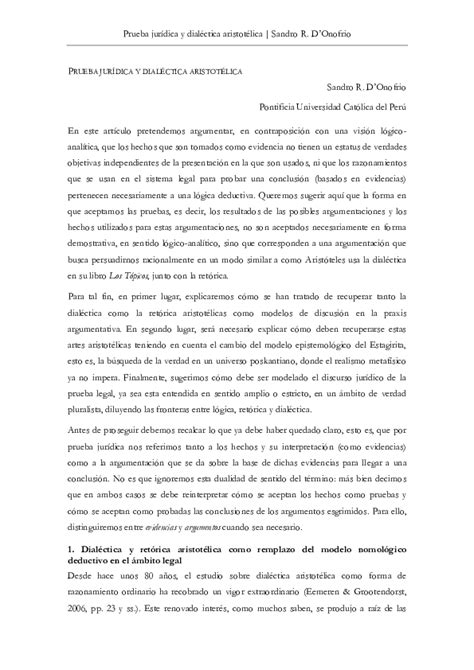 Pdf Prueba Juridica Y Dialectica Aristotelica Final Sandro R D